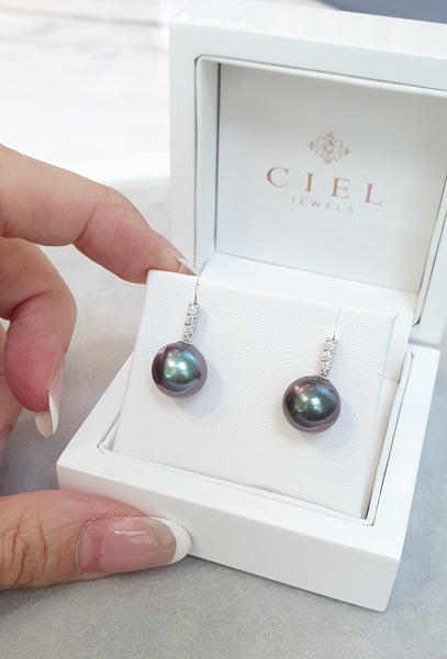 Aubergine Tahitian Pearl Diamond Earrings