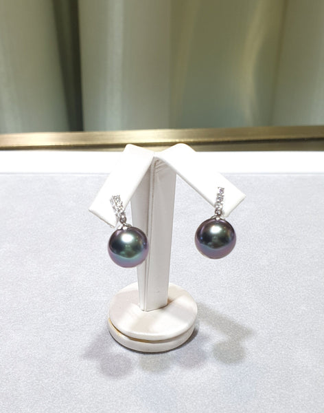 Aubergine Tahitian Pearl Diamond Earrings